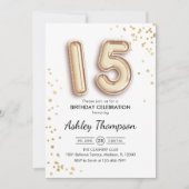 15. Geburtstag - Goldballons Einladung (Vorderseite)