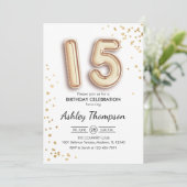 15. Geburtstag - Goldballons Einladung (Stehend Vorderseite)