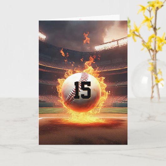 15. Geburtstag im Baseball-Flaming Karte (Gelbe Blume)