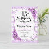 15. Geburtstag - Lavendel Weiße violette Blumen Einladung (Stehend Vorderseite)
