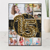 15. Geburtstag Leopard Print Gold Balloons Foto Karte (Vorderseite)