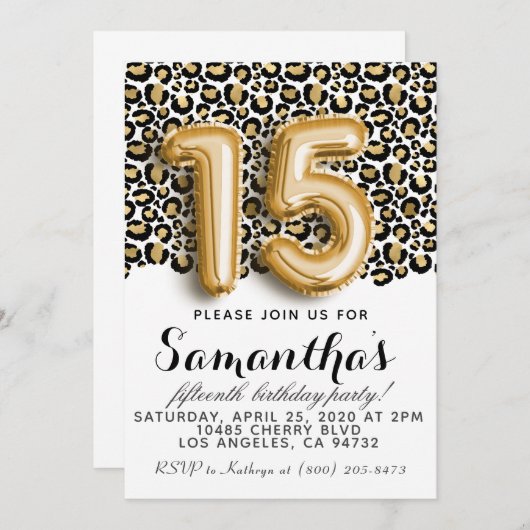 15. Geburtstag Leopard Tierpräsenz Einladung (Vorne/Hinten)