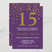 15. Geburtstag Lila Golddots Quinceañera Einladung (Vorne/Hinten)