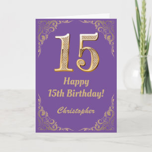 15. Geburtstag Lila und Gold Glitzer Frame Karte