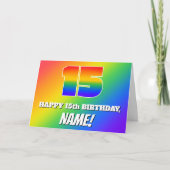 15. Geburtstag: mehrfarbiges Regenbogenmuster # 15 Karte (Vorderseite)
