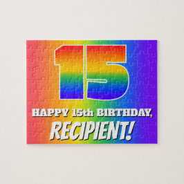 15. Geburtstag — mehrfarbiges Regenbogenmuster "15 Puzzle