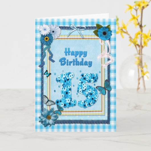 15. Geburtstag mit Scrapbook-Effekt Karte (Gelbe Blume)