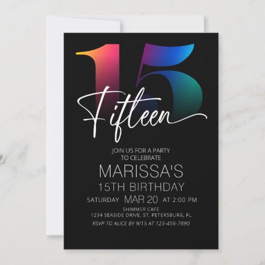 15. Geburtstag modern Einladung (Vorderseite)
