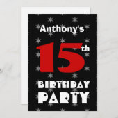 15. Geburtstag Modernes Teen Schwarz-Weiß-Muster Einladung (Vorne/Hinten)