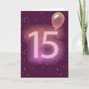 15. Geburtstag Neon-Schild und Ballon Karte