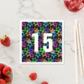 15. Geburtstag Neonsterne auf schwarz Serviette (Beispiel)