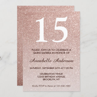 15. Geburtstag Pink Rose Gold Glitzer Quinceañera Einladung
