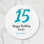 15. Geburtstag quiencenera fügen Datum Jahr blauen Geschenkanhänger (Rückseite)