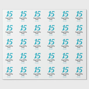 15. Geburtstag quiencenera fügen Datum Jahr blauen Geschenkpapier