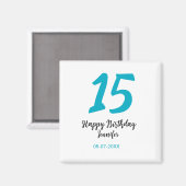15. Geburtstag quiencenera fügen Datum Jahr blauen Magnet (Vorderseite/Rückseite)