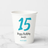 15. Geburtstag quiencenera fügen Datum Jahr blauen Pappbecher (Rückseite)