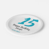 15. Geburtstag quiencenera fügen Datum Jahr blauen Pappteller (Schrägansicht)