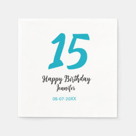 15. Geburtstag quiencenera fügen Datum Jahr blauen Serviette