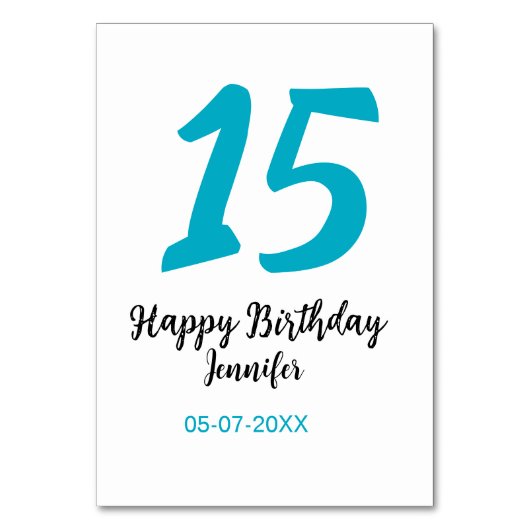 15. Geburtstag quiencenera fügen Datum Jahr blauen Tischnummer (Vorderseite)