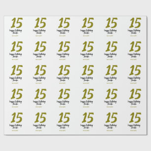 15. Geburtstag quiencenera fügen Datum Jahr golden Geschenkpapier