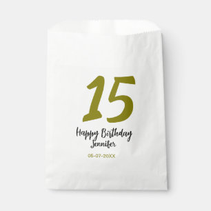 15. Geburtstag quiencenera fügen Datum Jahr golden Geschenktütchen