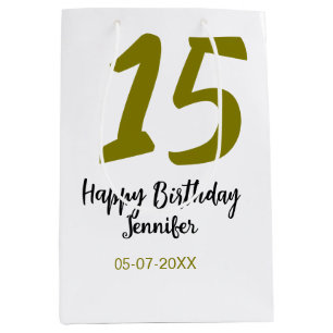 15. Geburtstag quiencenera fügen Datum Jahr golden Mittlere Geschenktüte