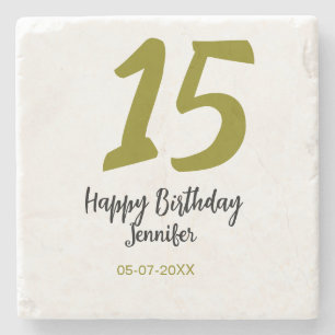 15. Geburtstag quiencenera fügen Datum Jahr golden Steinuntersetzer