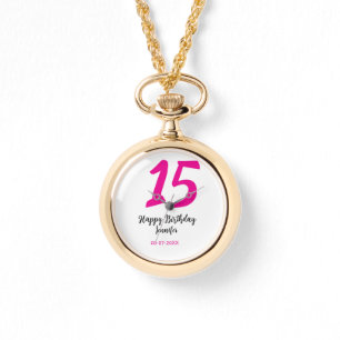 15. Geburtstag quiencenera fügen Datum Jahr rosa T Armbanduhr