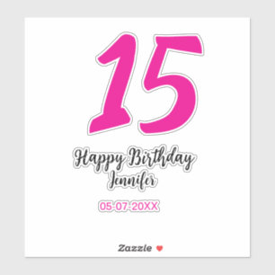 15. Geburtstag quiencenera fügen Datum Jahr rosa T Aufkleber