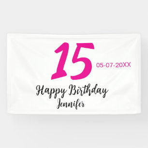 15. Geburtstag quiencenera fügen Datum Jahr rosa T Banner