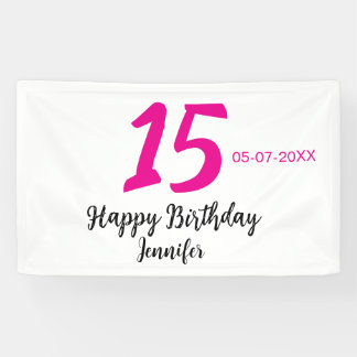 15. Geburtstag quiencenera fügen Datum Jahr rosa T Banner