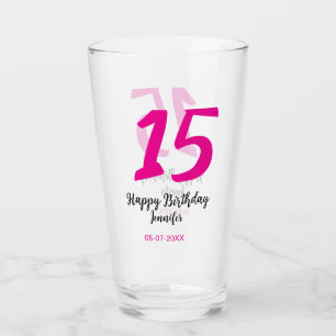 15. Geburtstag quiencenera fügen Datum Jahr rosa T Glas