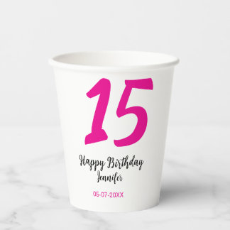 15. Geburtstag quiencenera fügen Datum Jahr rosa T Pappbecher