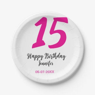 15. Geburtstag quiencenera fügen Datum Jahr rosa T Pappteller