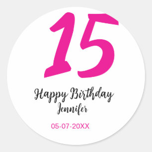 15. Geburtstag quiencenera fügen Datum Jahr rosa T Runder Aufkleber