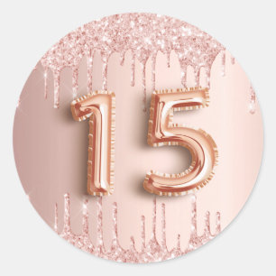 15. Geburtstag Quinceanera Blush Rose Gold Glitzer Runder Aufkleber
