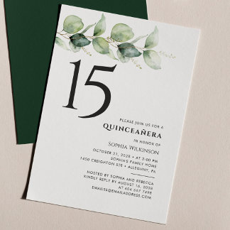 15. Geburtstag Quinceanera Eukalyptus Foliage Einladung