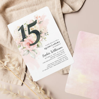 15. Geburtstag Quinceanera Eukalyptus Pink Floral Einladung