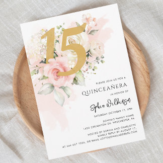 15. Geburtstag Quinceanera Floral Wasserfarbe Einladung