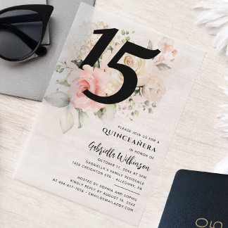15. Geburtstag Quinceanera Floral Wasserfarbe Part Pergament Einladungen