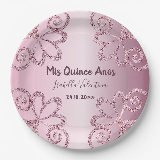 15. Geburtstag Quinceanera Name Pappteller (Vorderseite)