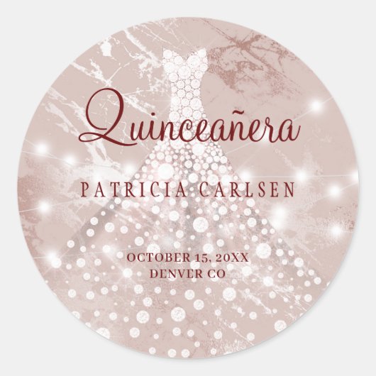 15. Geburtstag Quinceanera Rose Gold Glitzer Runder Aufkleber (Vorderseite)