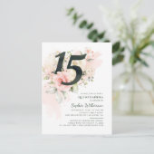 15. Geburtstag Quinceanera Rustikale Flora Moderne Einladungspostkarte (Stehend Vorderseite)