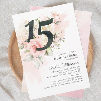 15. Geburtstag Quinceanera Rustikale Wasserfarbe Einladung