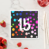 15. Geburtstag Rainbow Dots auf Black Serviette (Beispiel)