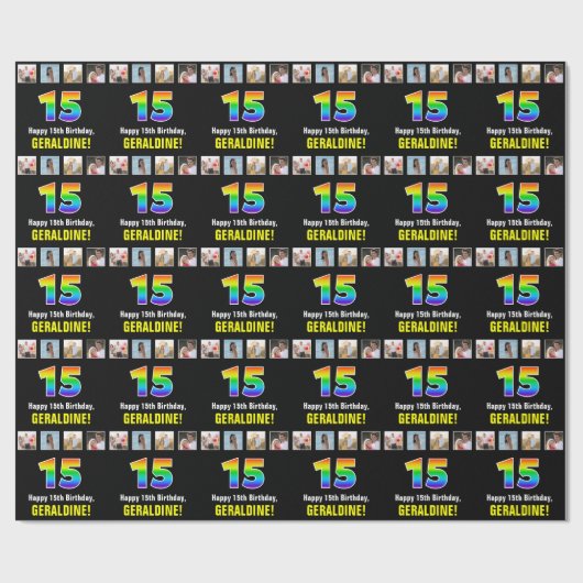 15. Geburtstag: Regenbogen "15"; benutzerdefiniert Geschenkpapier (Flach)