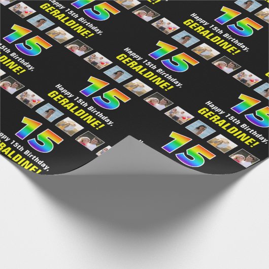 15. Geburtstag: Regenbogen "15"; benutzerdefiniert Geschenkpapier (Ecke)