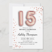 15. Geburtstag - Rose Gold Balloons Einladung (Vorderseite)