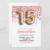 15. Geburtstag Rose Gold Confetti Einladung (Vorne/Hinten)