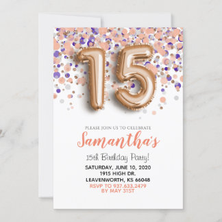 15. Geburtstag Rose Gold Confetti Einladung